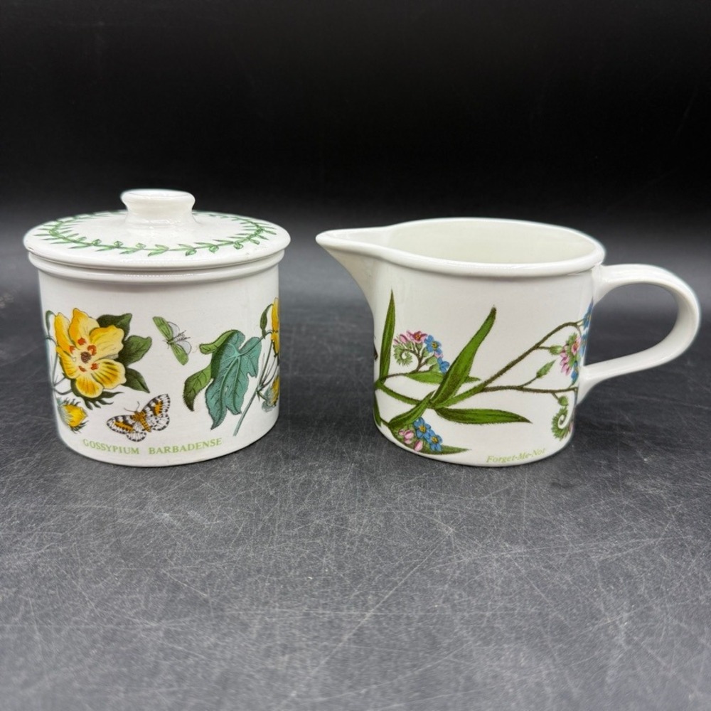 Portmeirion Botanic Garden Sugar Bowl Drum w/ Lid Cotton Creamer ForgetMeNot